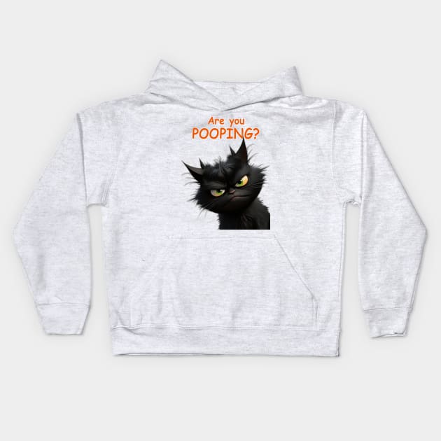 Angus the Cat - Are You Pooping! Kids Hoodie by HUH? Designs